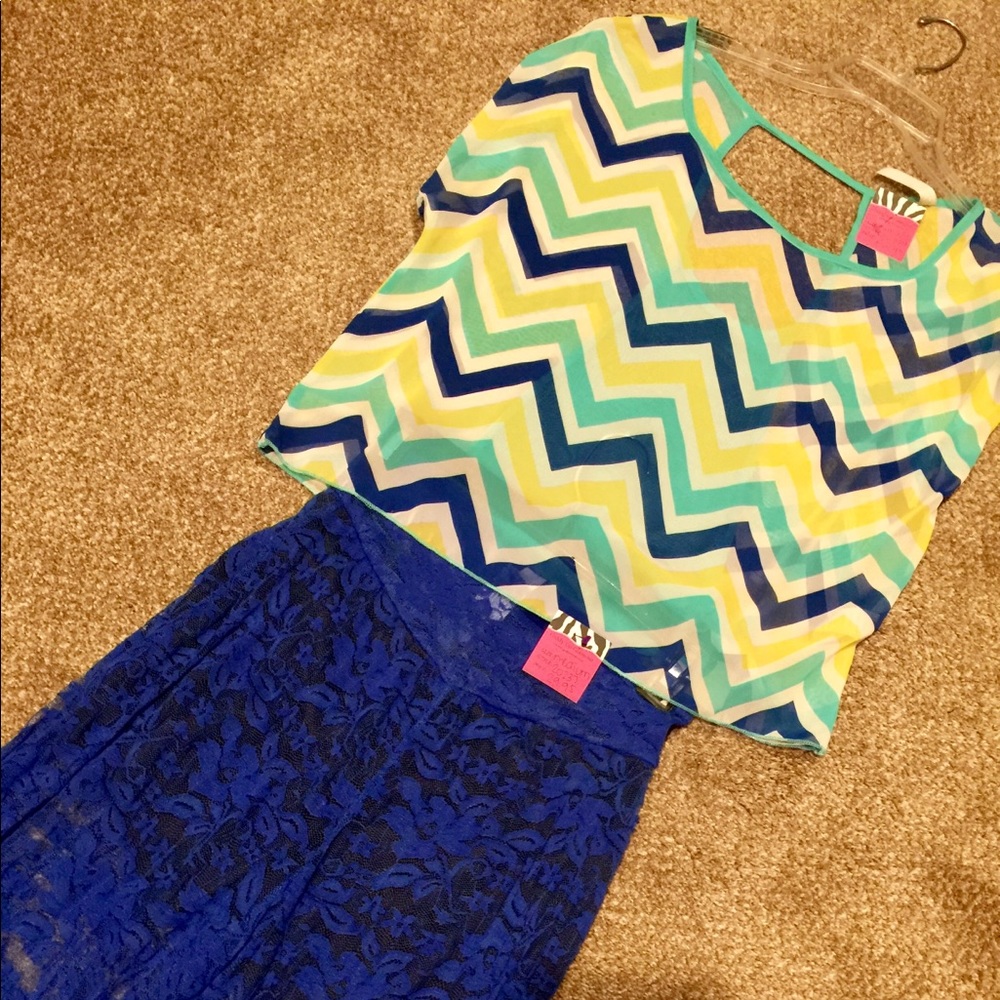 Beautiful sheer top and blue lace palazzo pant NEW